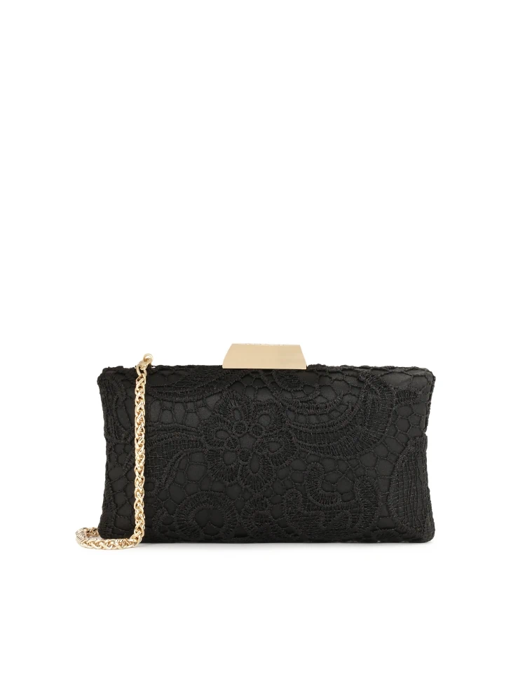 Kazar Elegant Black Clutch Bag Covered In Guipure