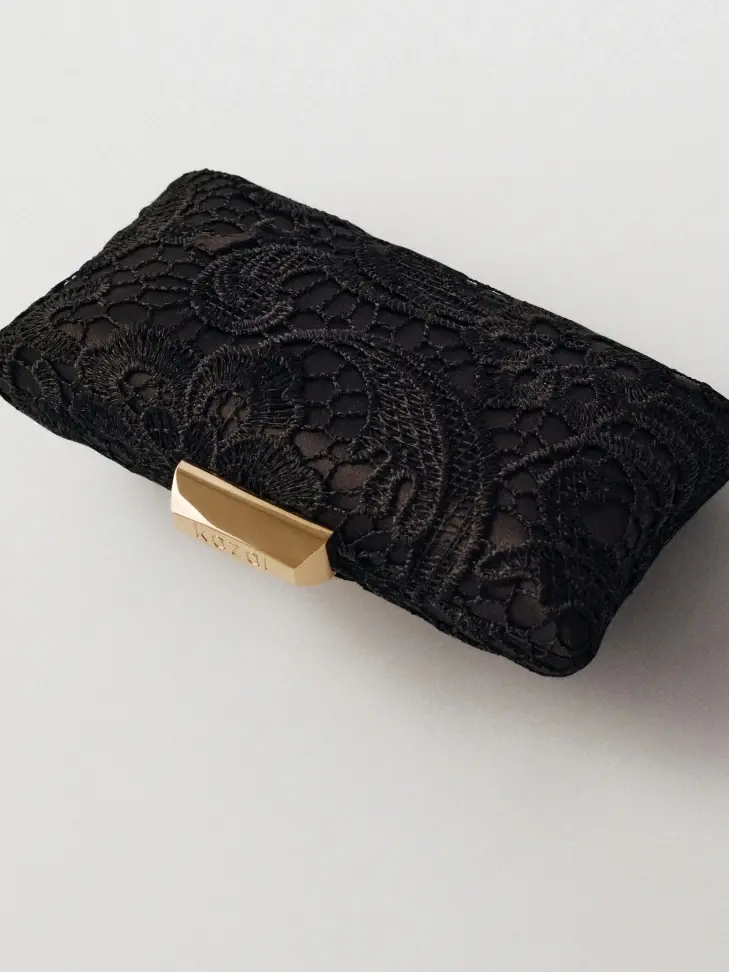kazar Elegant black clutch bag covered in guipure