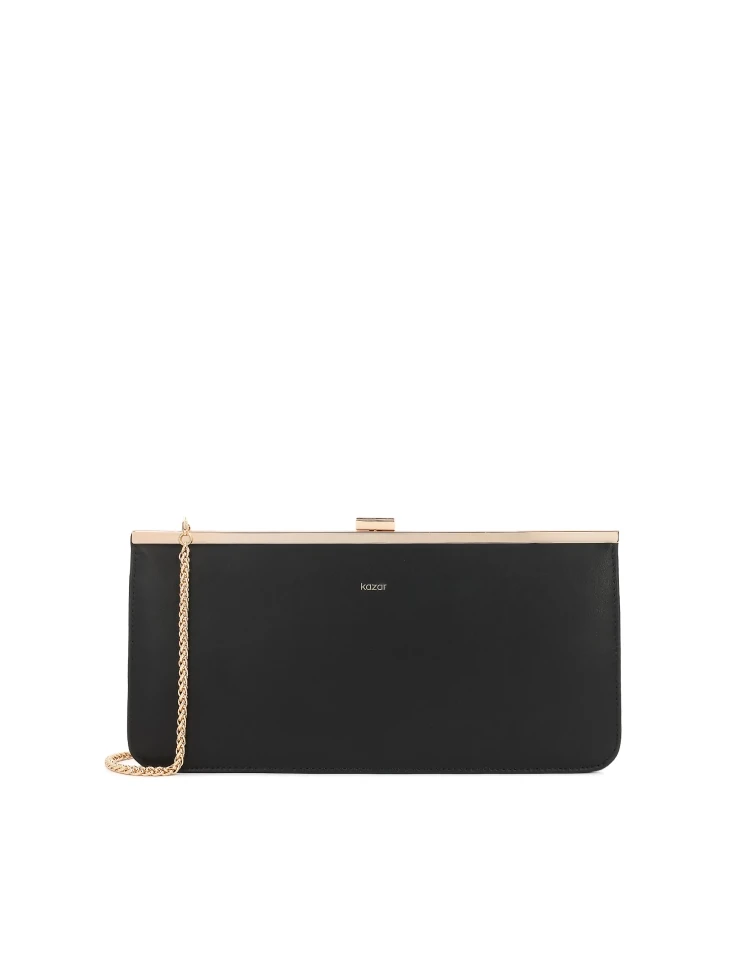 kazar Elegant black clutch bag with gold frame