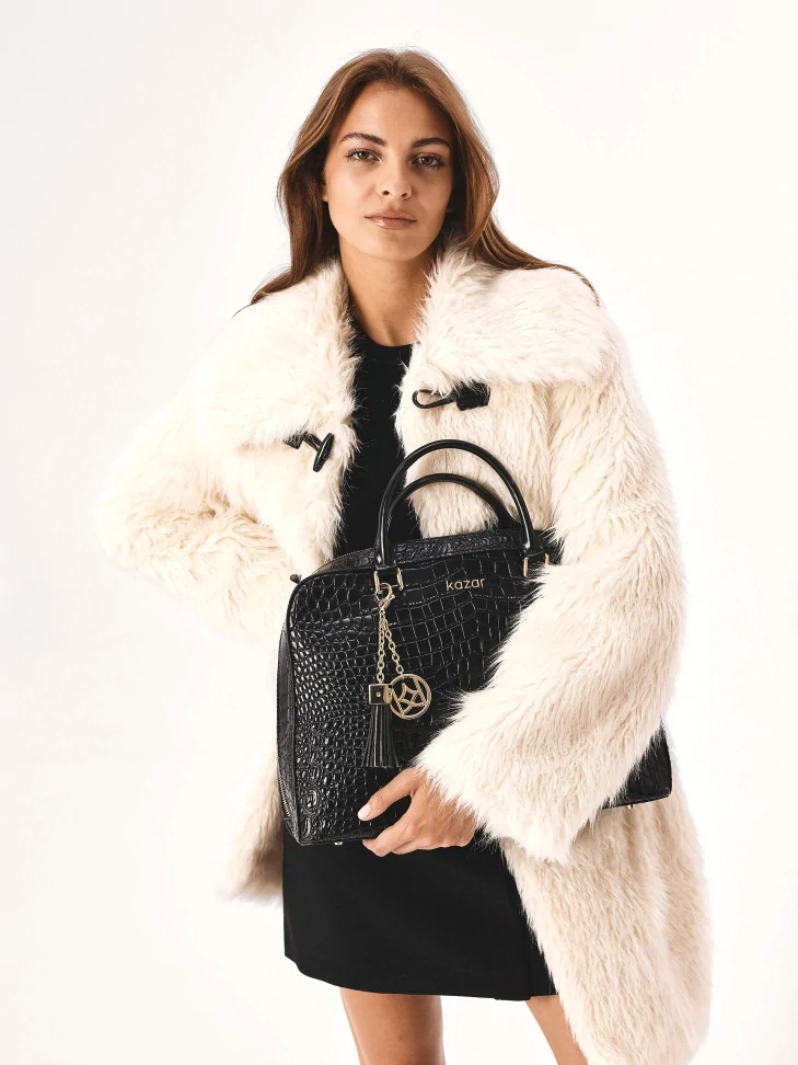 Kazar Elegant Black Embossed Leather Laptop Bag