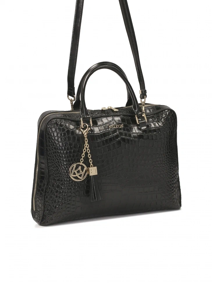 Kazar Elegant Black Embossed Leather Laptop Bag