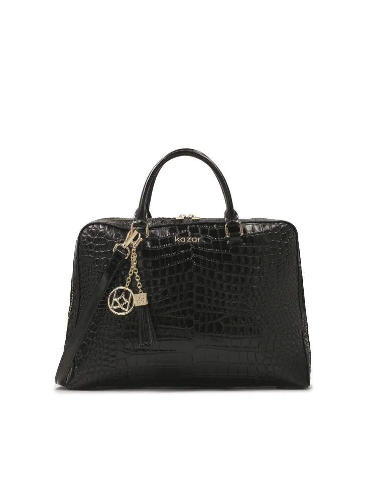 kazar Elegant black embossed leather laptop bag