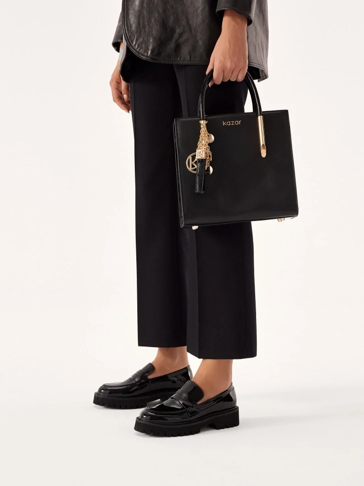 Kazar Elegant Black Handbag With Carry Handles