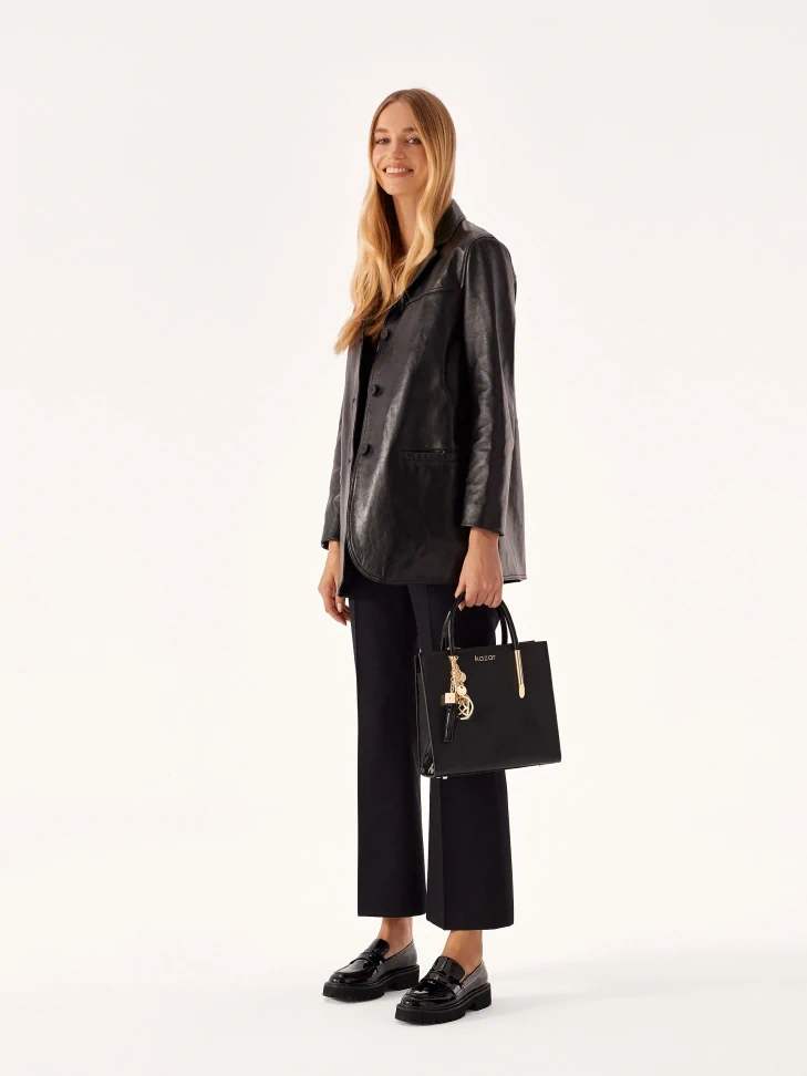 Kazar Elegant Black Handbag With Carry Handles