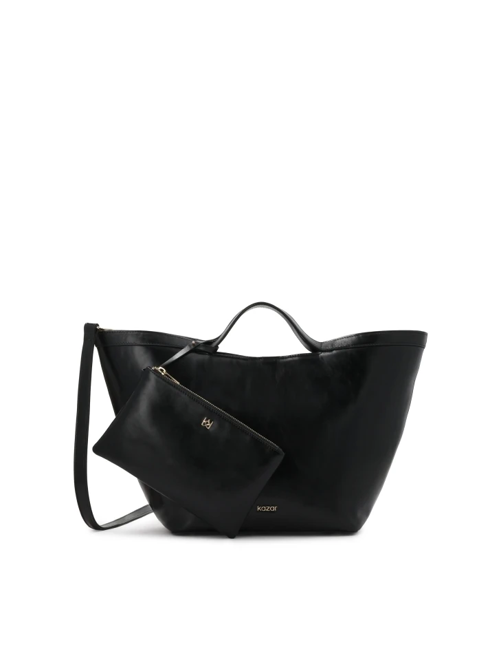 kazar Elegant black leather handbag with gold logo