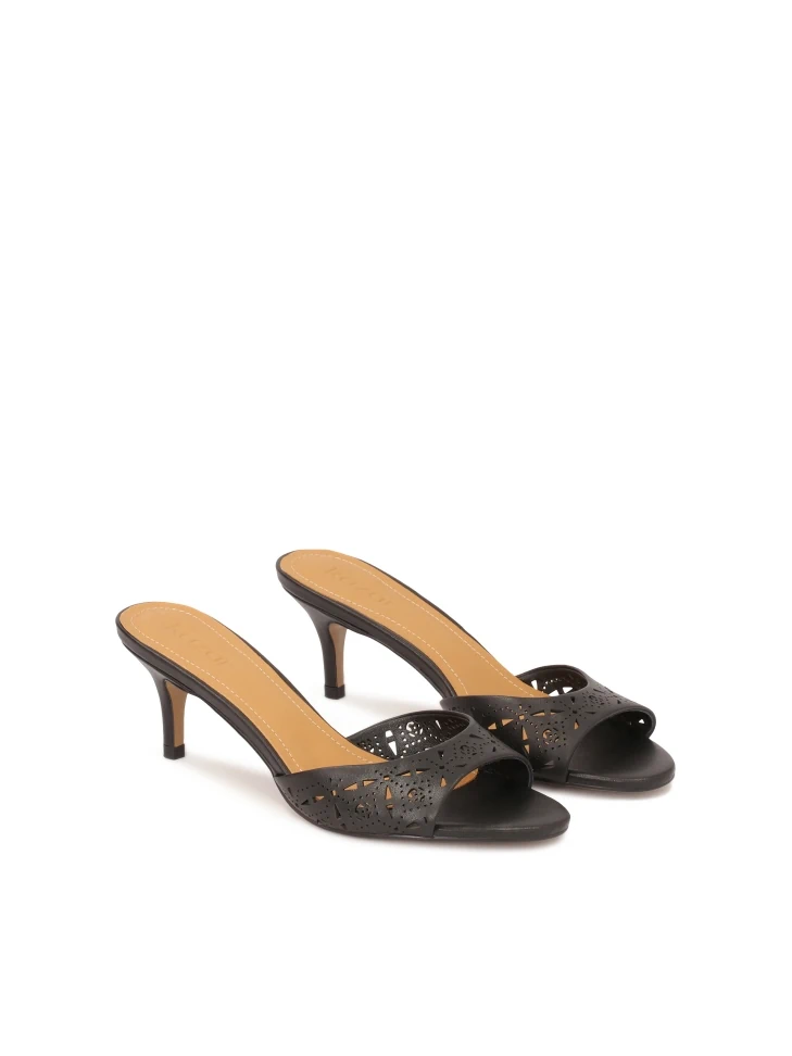 Kazar Elegant Black Mules With Openwork Pattern