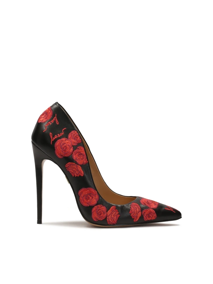 kazar Elegant black stilettos with red flowers