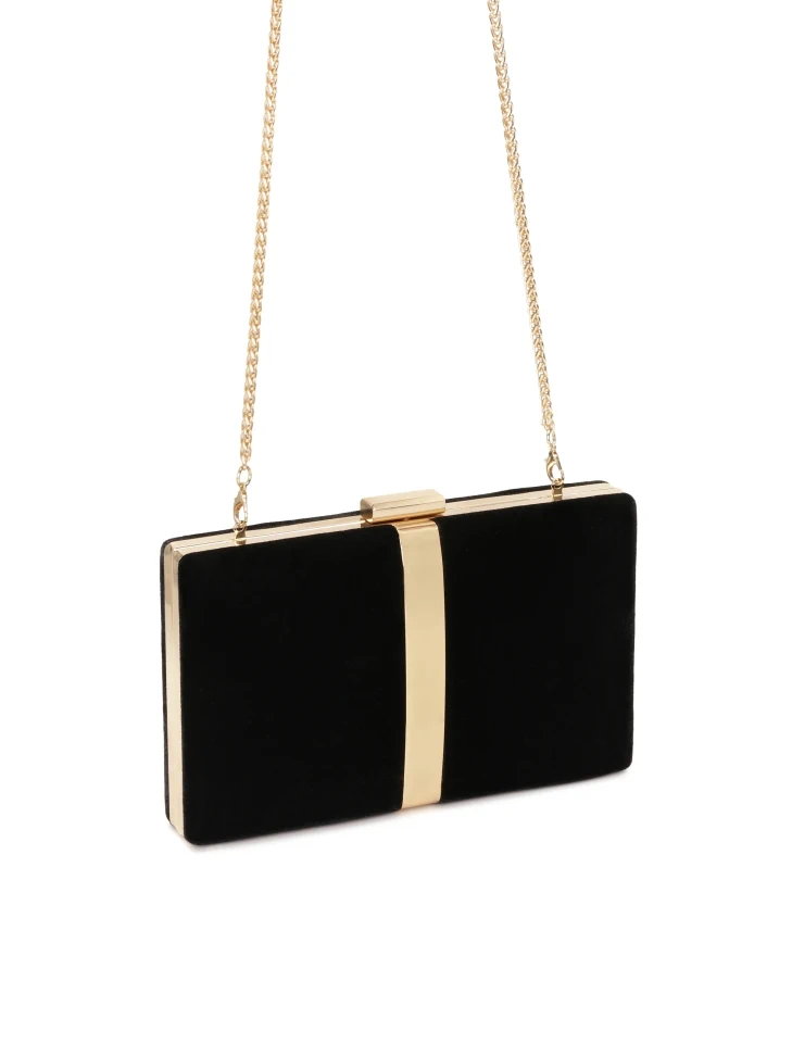 Kazar Elegant Black Velvet Clutch Bag