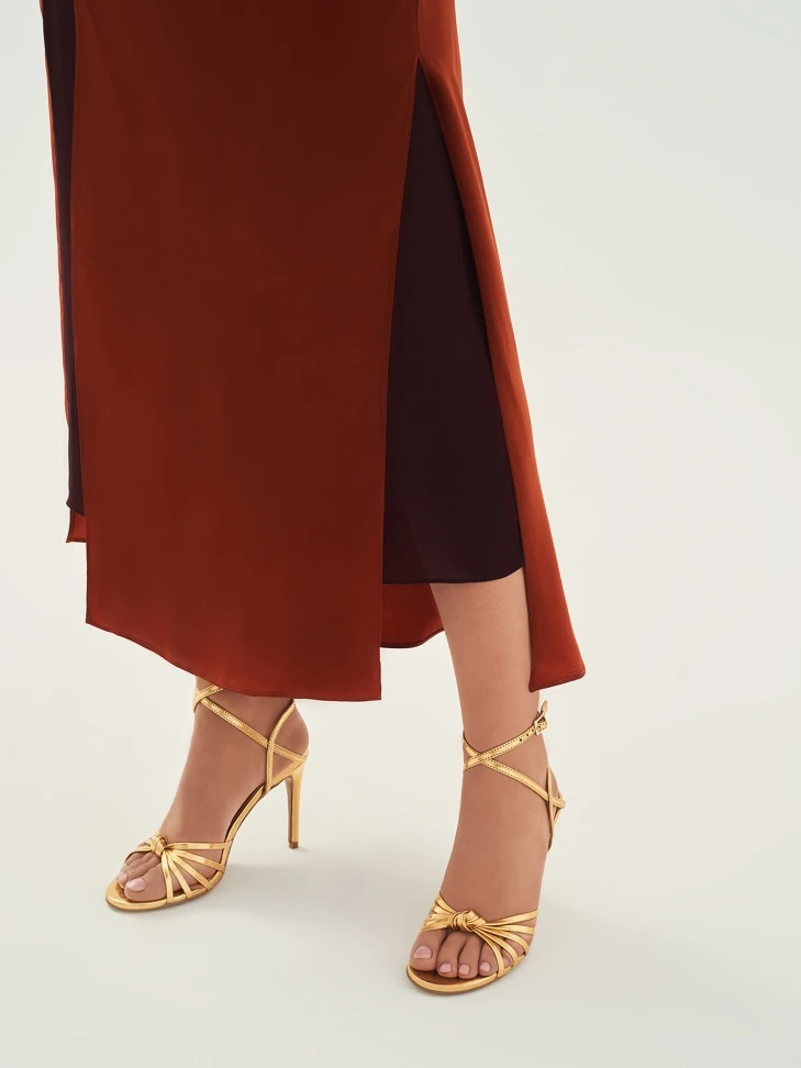 Kazar Elegant Golden Sandals With Angled Straps