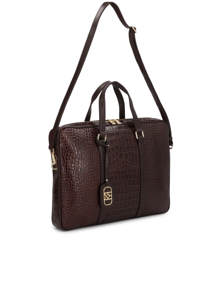 Kazar Embossed Brown Leather Laptop Bag