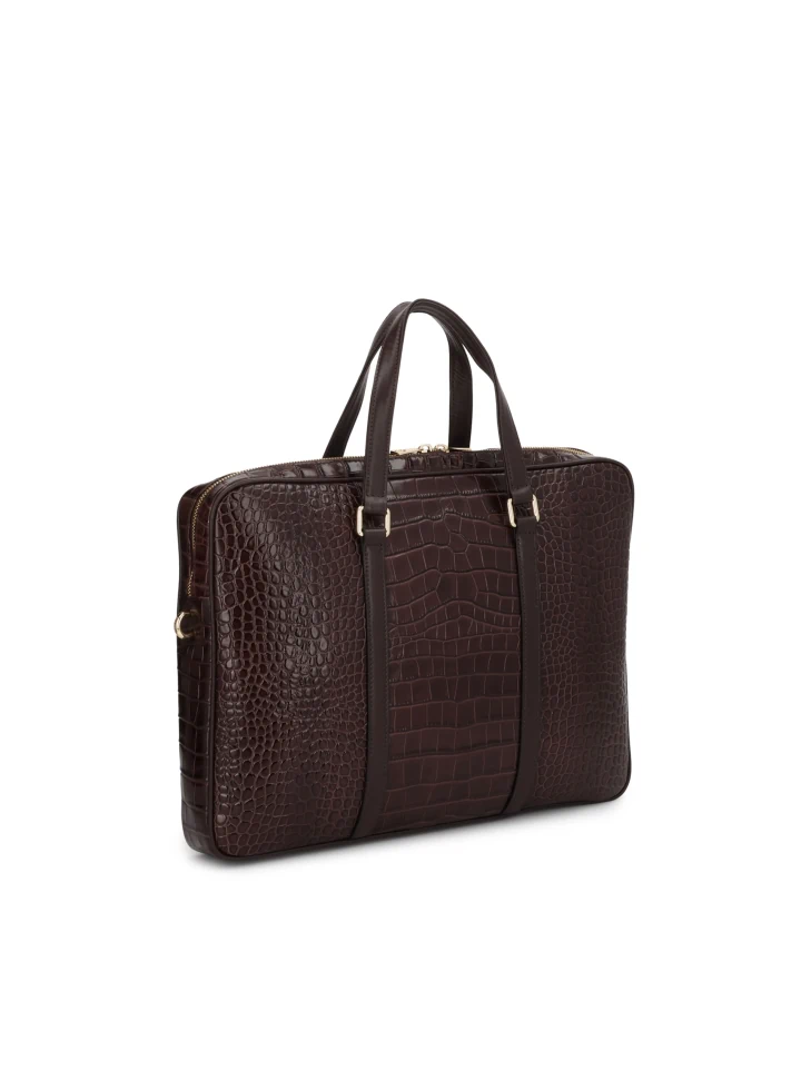 Kazar Embossed Brown Leather Laptop Bag