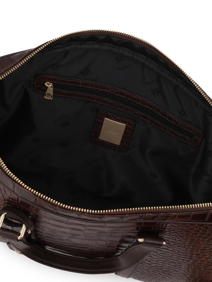 Kazar Embossed Brown Leather Laptop Bag