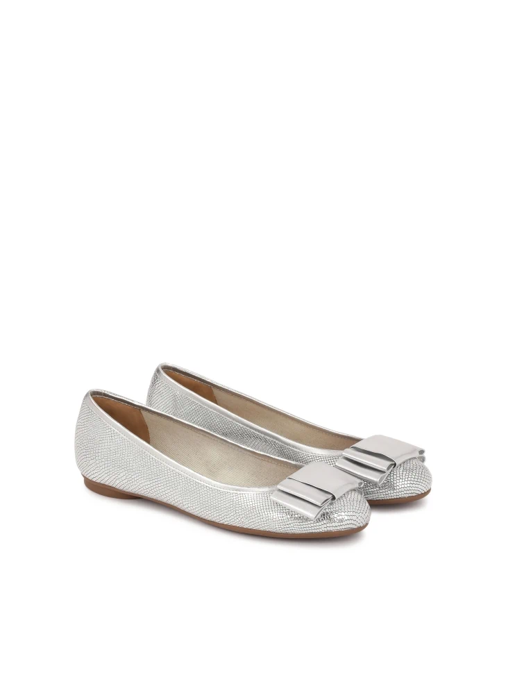 Kazar Embossed Leather Ballerinas In Silver Color