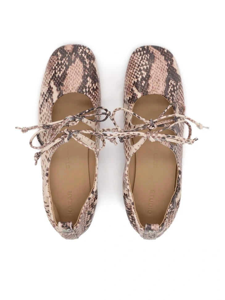Kazar Embossed Leather Double Bond Ballerinas