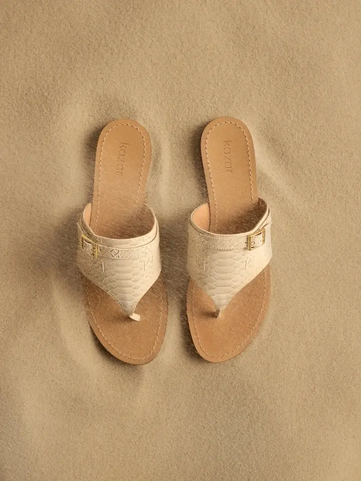 kazar Embossed leather flat flip flops
