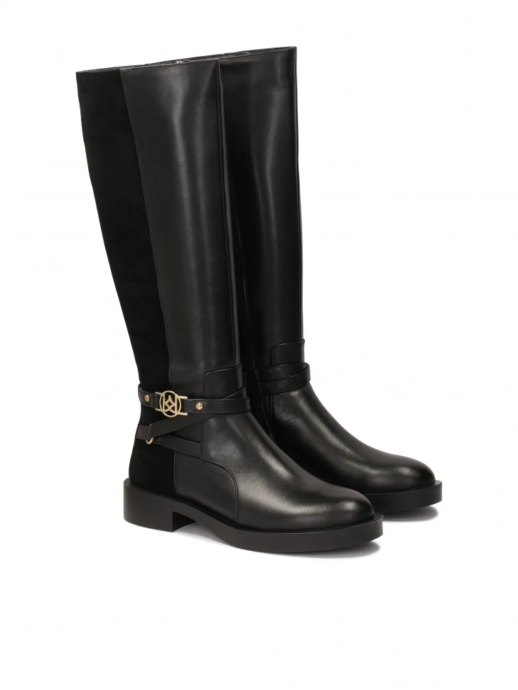 Kazar Flat Boots In Smooth And Suede Leather