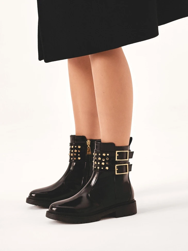 Kazar Flat Boots With Decorated Buckle Flap