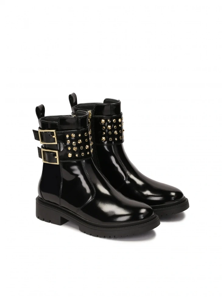 Kazar Flat Boots With Decorated Buckle Flap