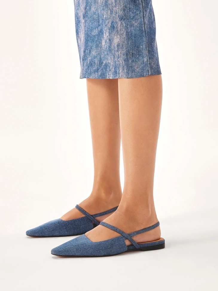Kazar Flat Denim Pumps With Elongated Nose