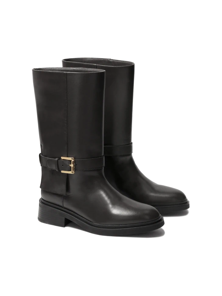 Kazar Flat Leather Boots Decorated With A Strap