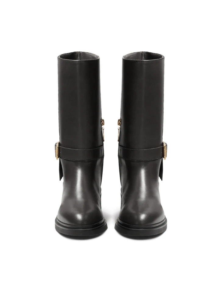 Kazar Flat Leather Boots Decorated With A Strap