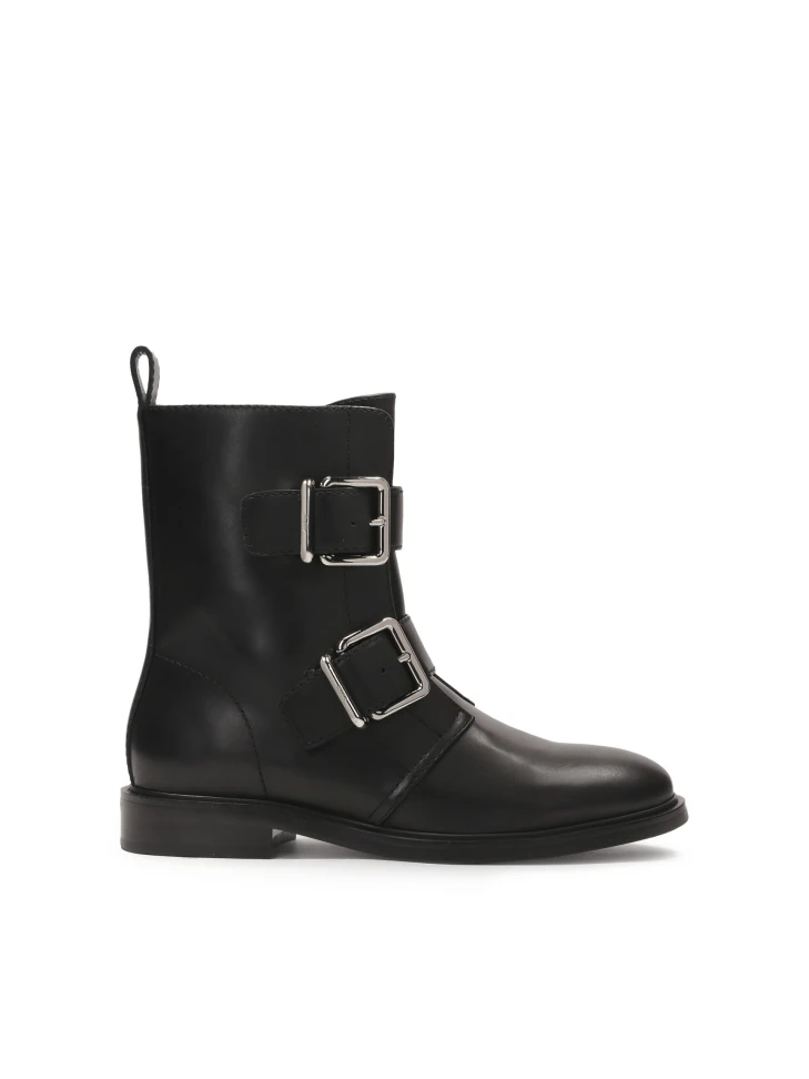 kazar Flat leather boots decorated with buckles