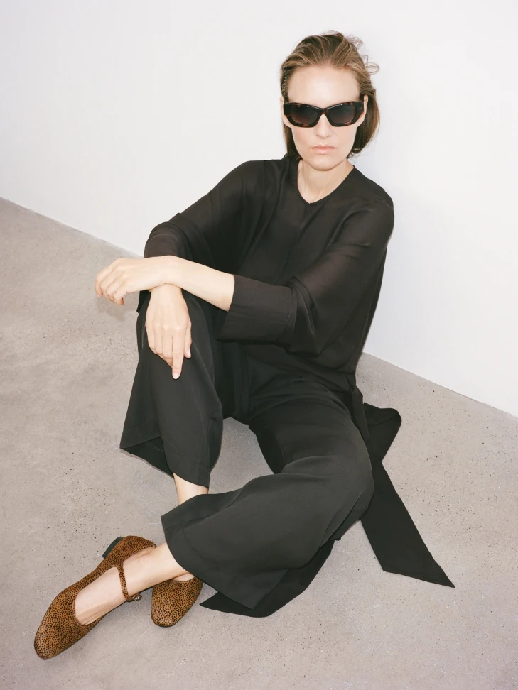 Kazar Flat Leather Pumps With Bristles