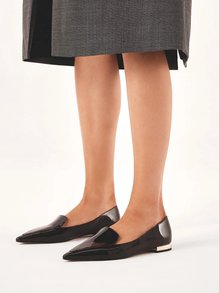 Kazar Flat Patent Leather Pumps With Gold Heel