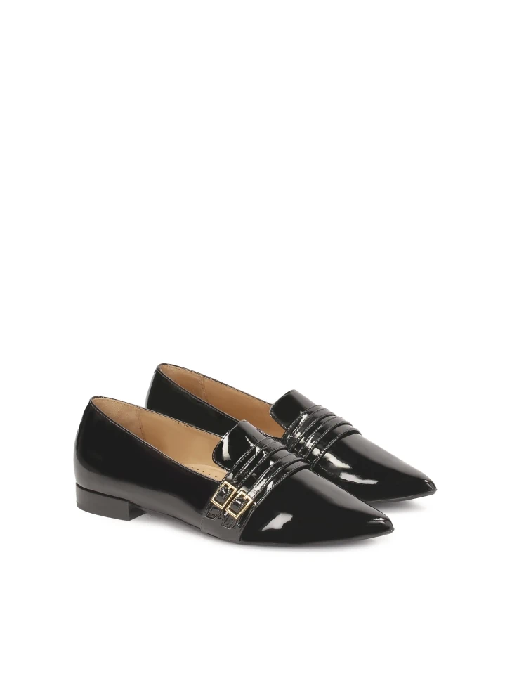 Kazar Flat Patent Leather Pumps With Straps