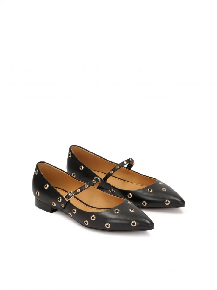 Kazar Flat Pumps With Strap And Metal Eyelets