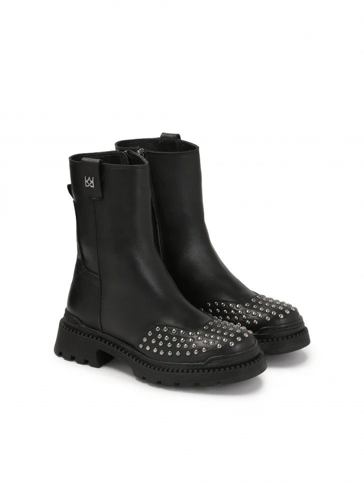 Kazar Flat Slide-on Boots With Metal Rivets