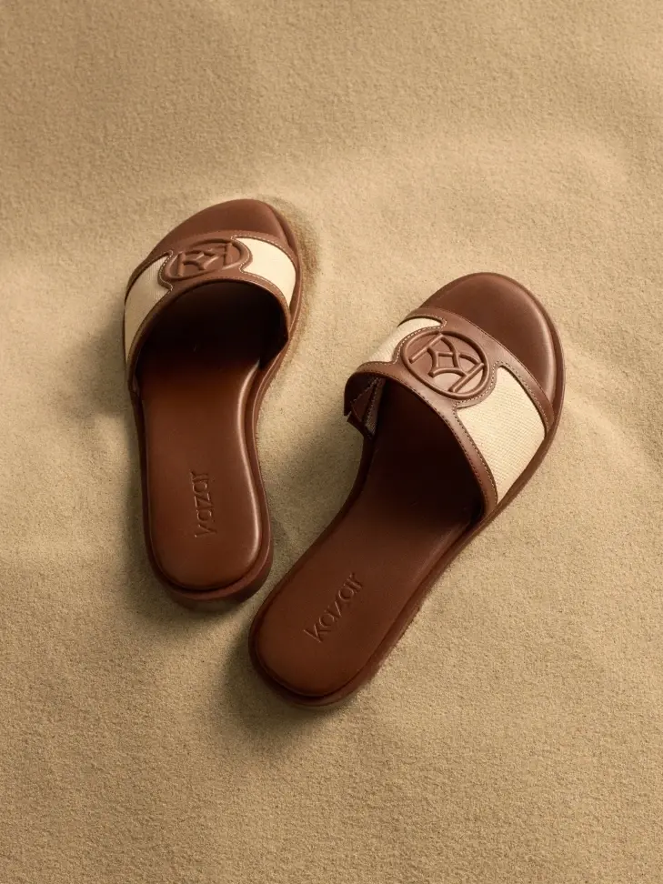kazar Flat slides in leather and fabric
