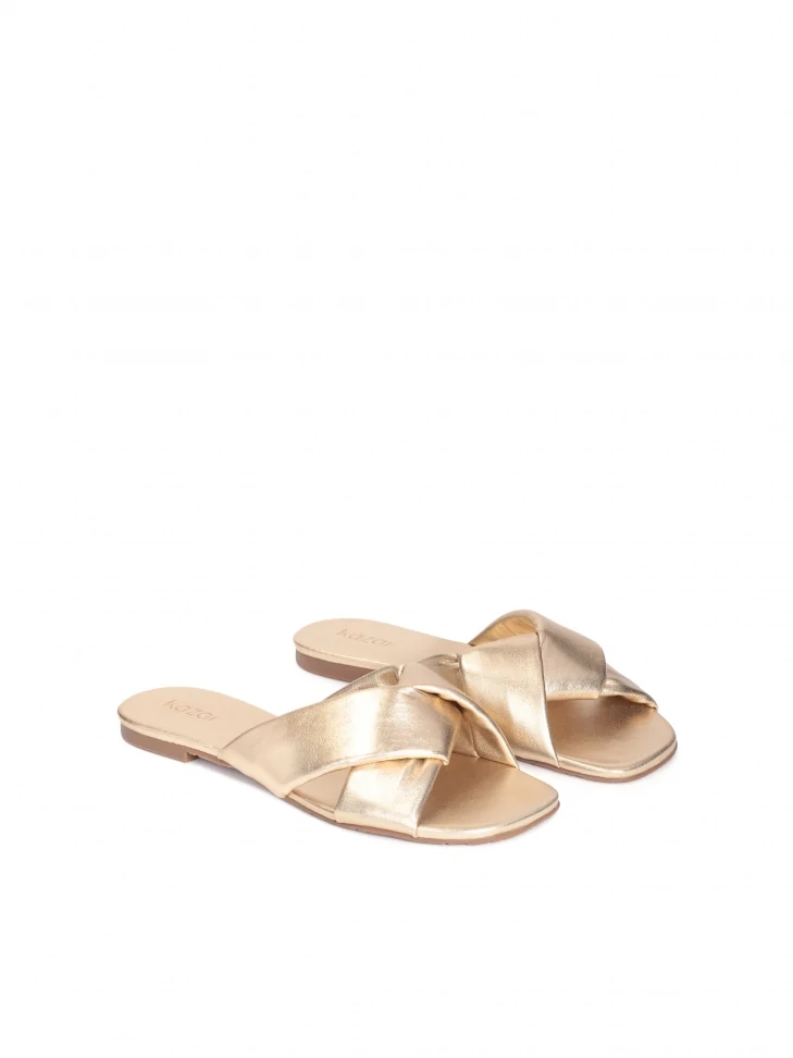 Kazar Flat Slides Made Of Golden Leather