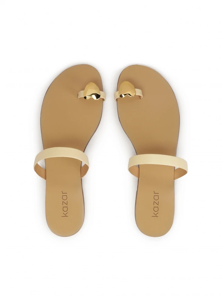 Kazar Flat Slides With Heart On Finger Strap