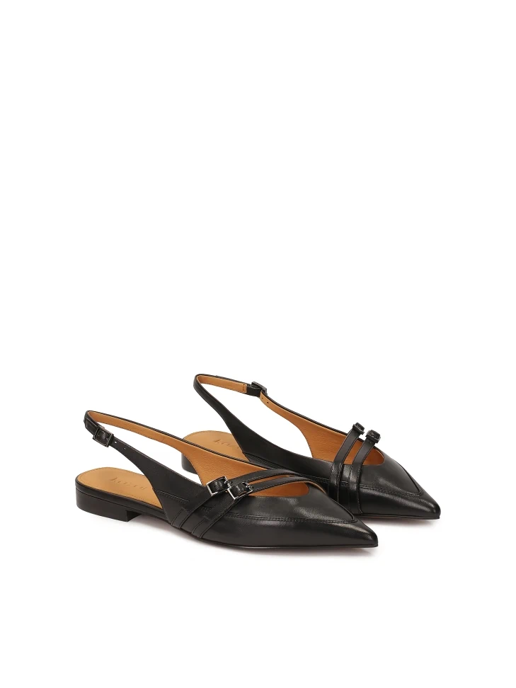 Kazar Flat Slingback Pumps In Black Leather