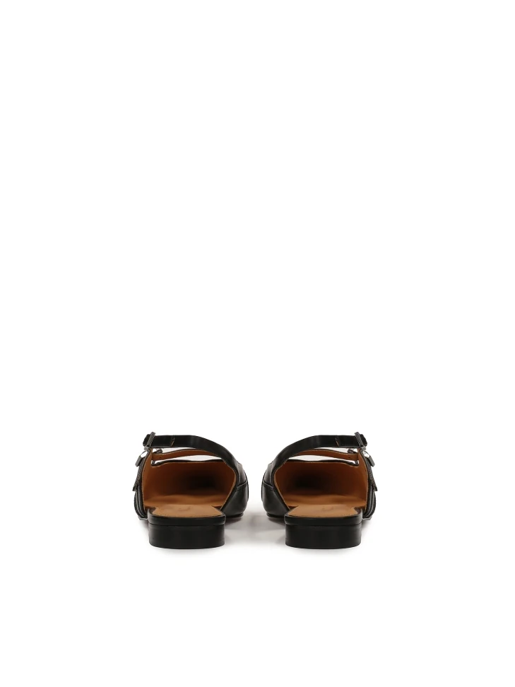 Kazar Flat Slingback Pumps In Black Leather