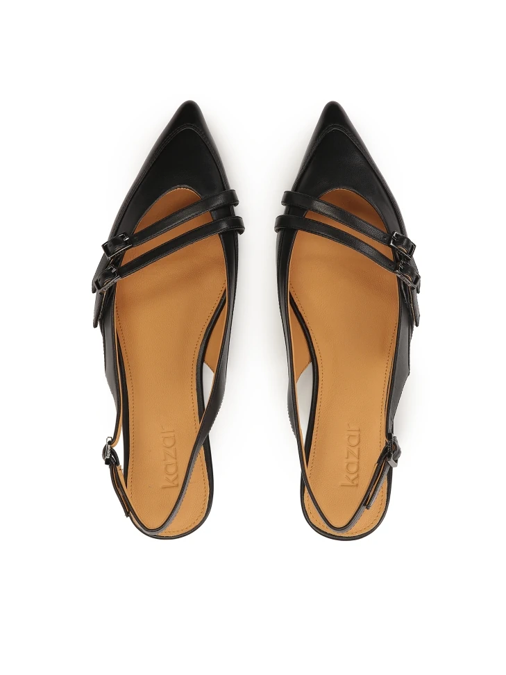Kazar Flat Slingback Pumps In Black Leather