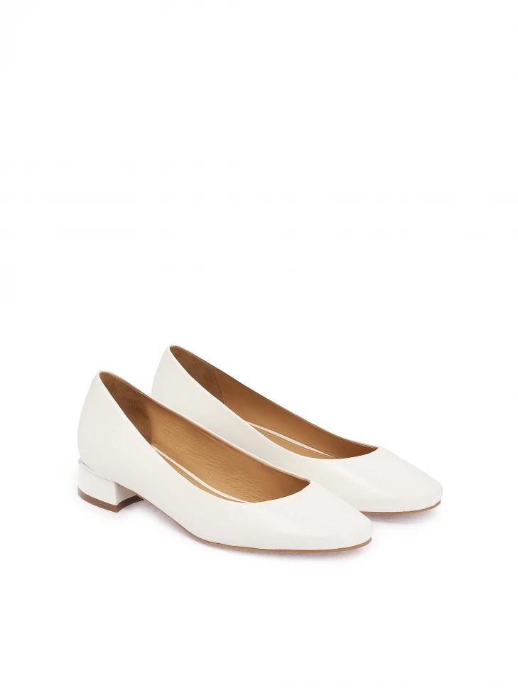 Kazar Flat White Leather Pumps