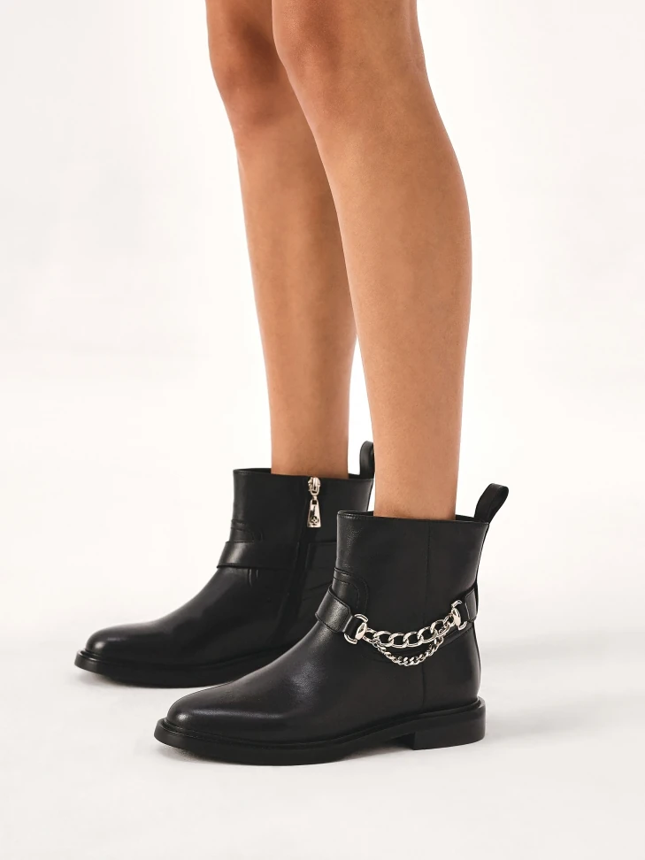 Kazar Flat Zip-up Boots Decorated With Chain