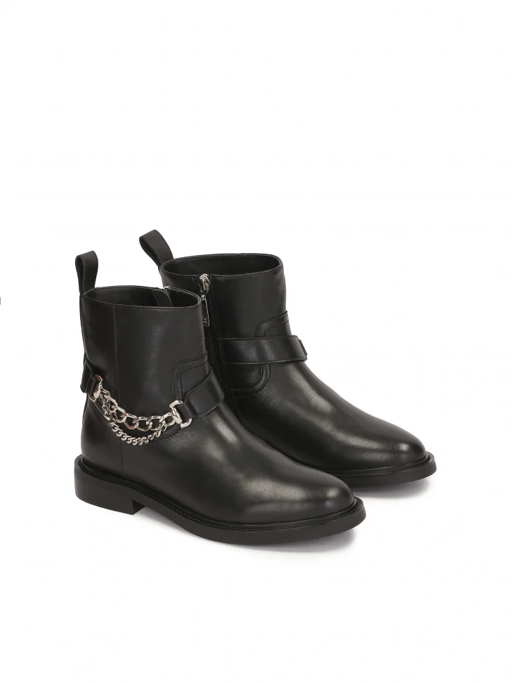 Kazar Flat Zip-up Boots Decorated With Chain