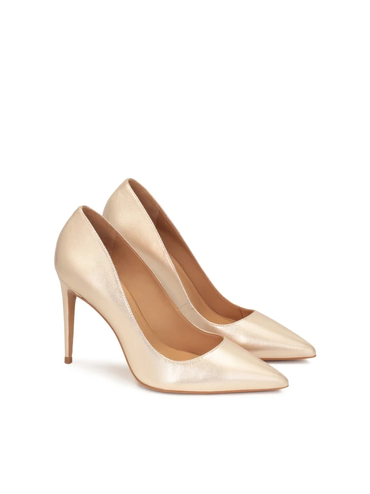 Kazar Gold Leather Pointy-toe Pumps