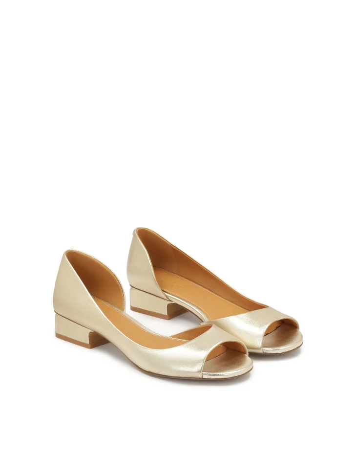 Kazar Gold Peep Toe Pumps With Low Heel