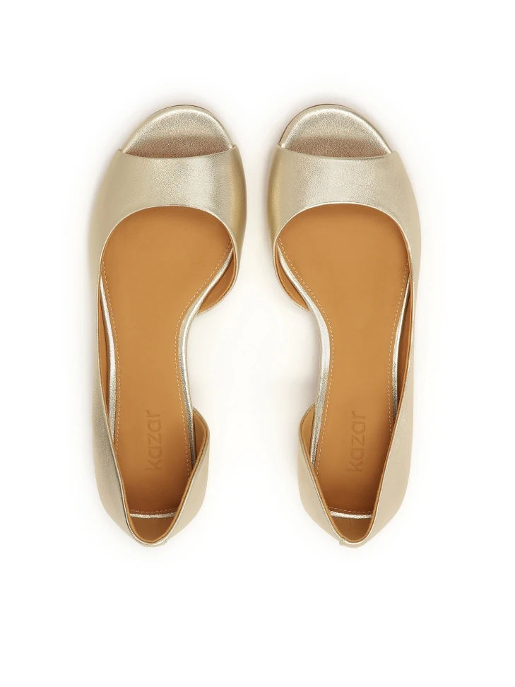 Kazar Gold Peep Toe Pumps With Low Heel