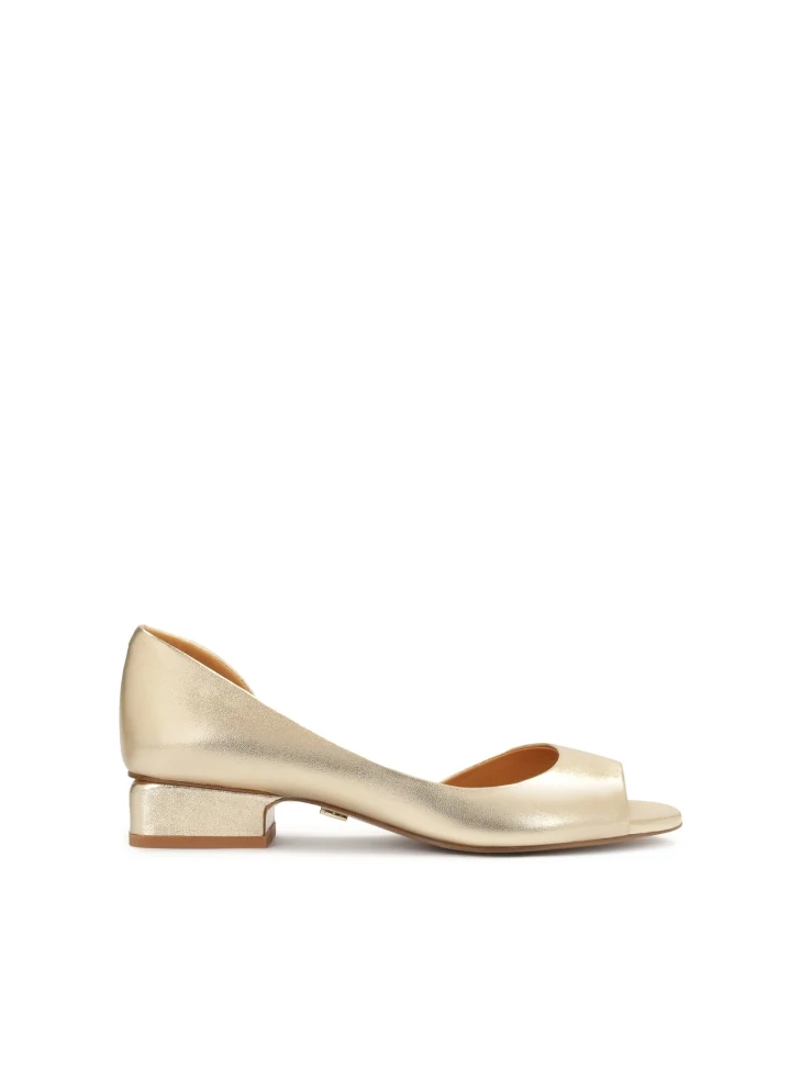 kazar Gold peep toe pumps with low heel