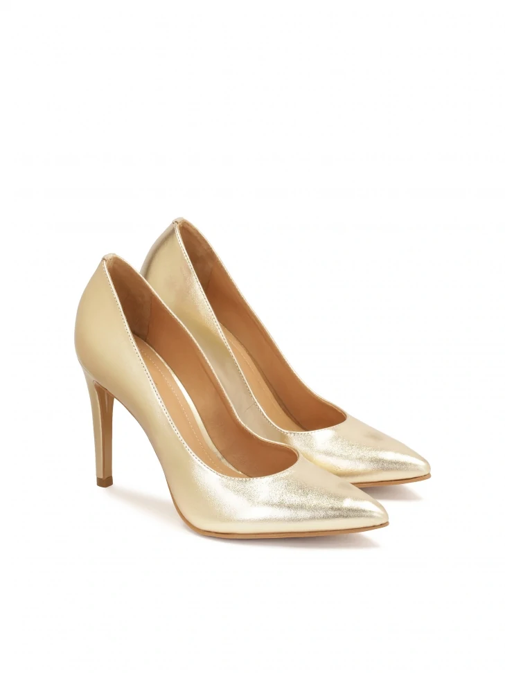 Kazar Gold Pointed Leather Pumps