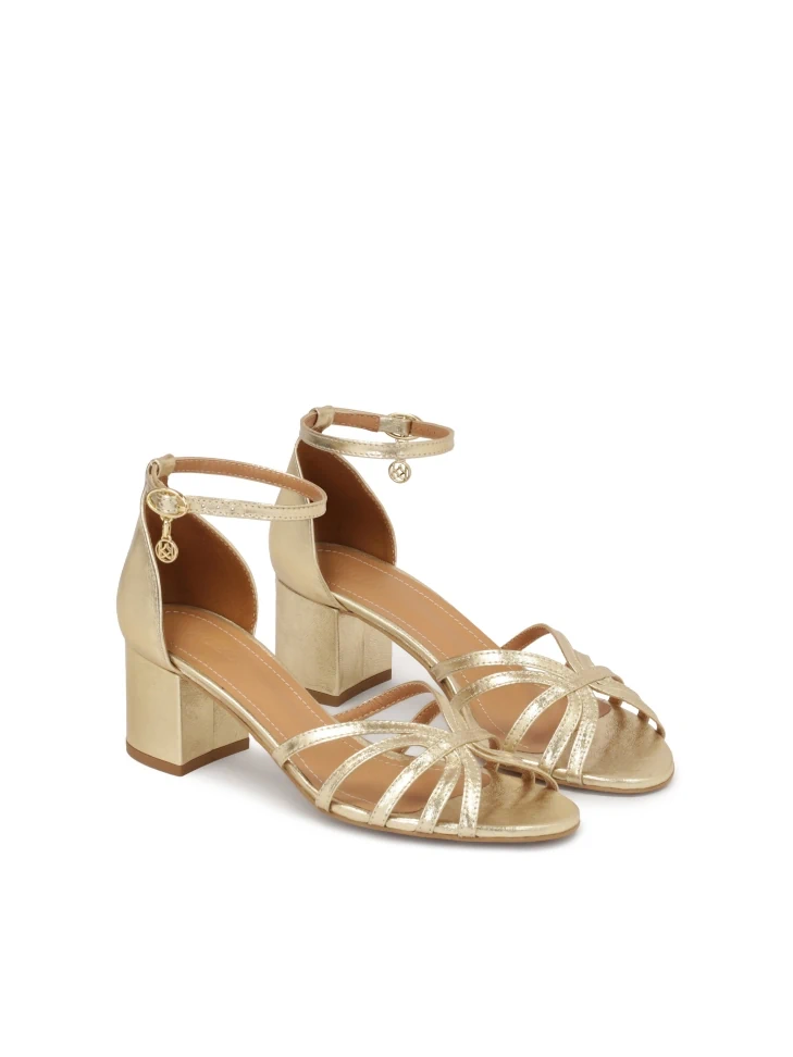 Kazar Gold Sandals With Low Wide Heel