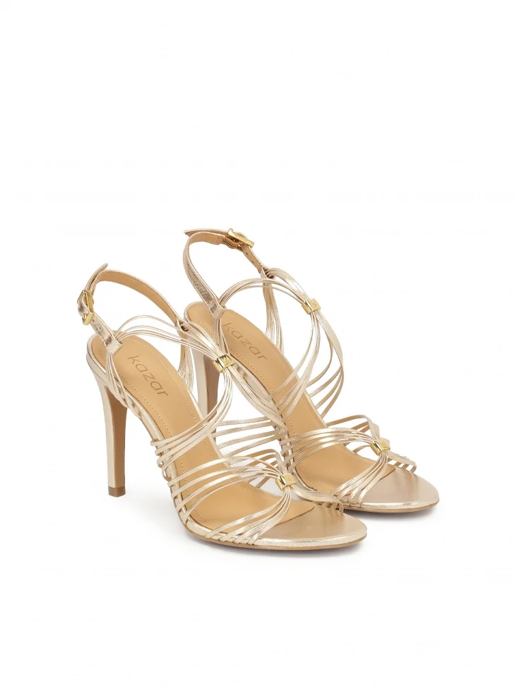 Kazar Gold Stiletto Sandals With Thin Straps