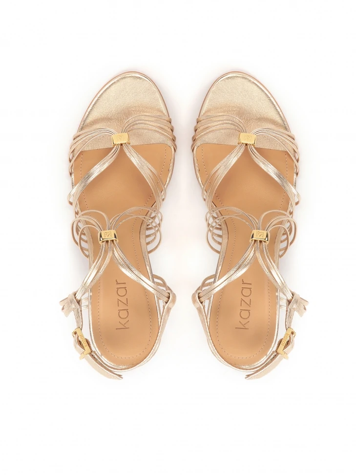 Kazar Gold Stiletto Sandals With Thin Straps