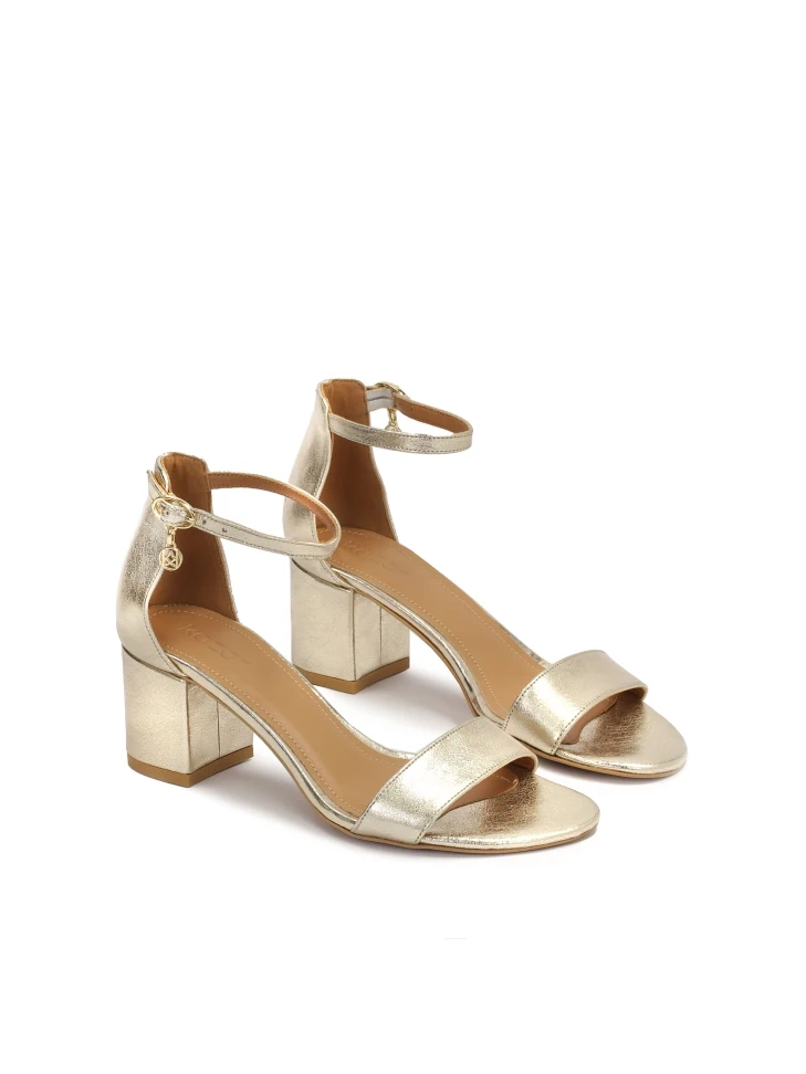 Kazar Golden Leather Sandals On A Wide Heel