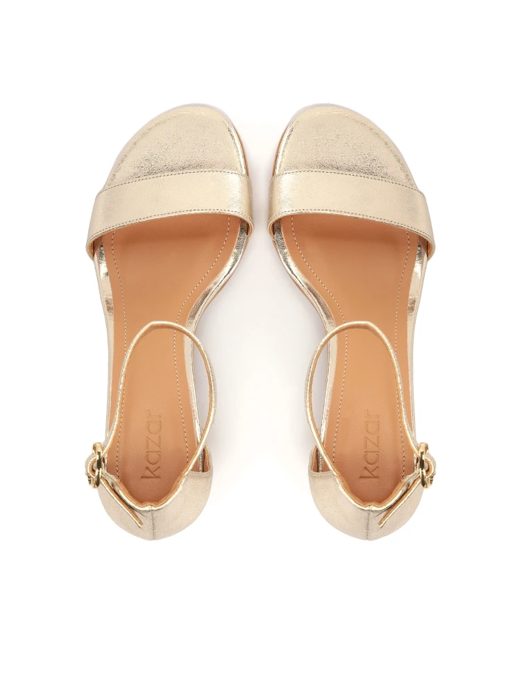 Kazar Golden Leather Sandals On A Wide Heel
